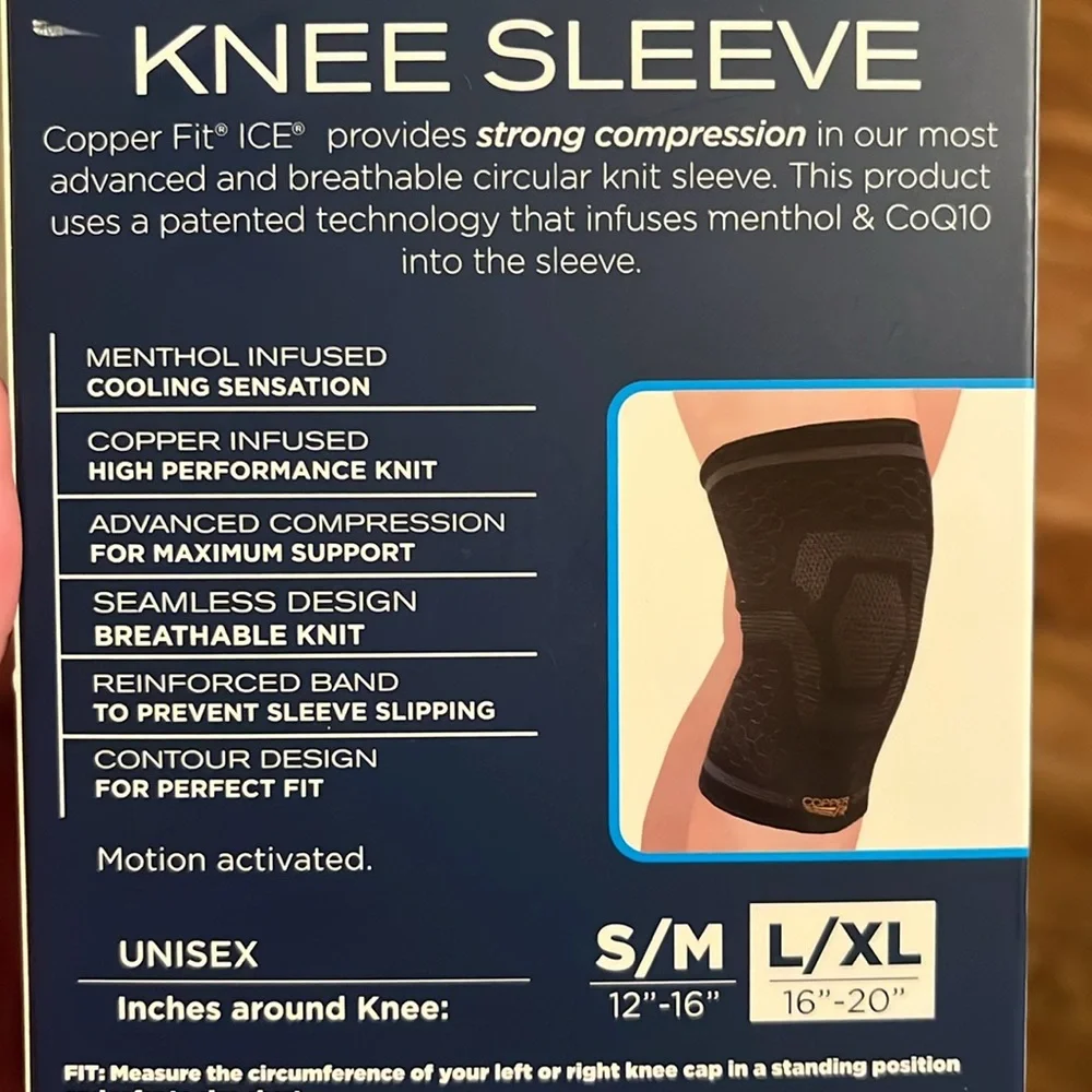 Copper Fit Ice Knee Compression Sleeve L/XL 16-20” Infused w/ Menthol and CoQ10
